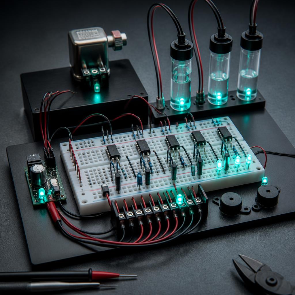 Flood early warning logic circuit on a workbench