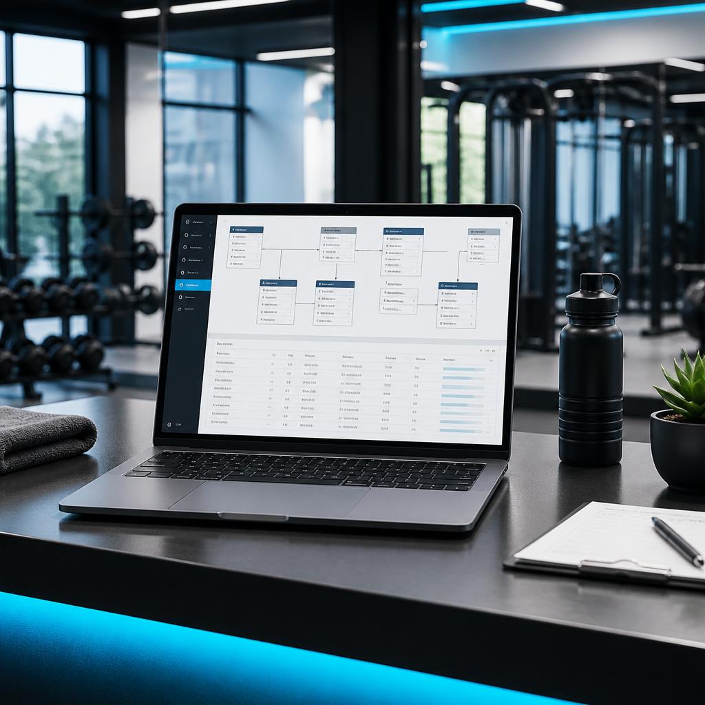 Gym database system displayed on a laptop